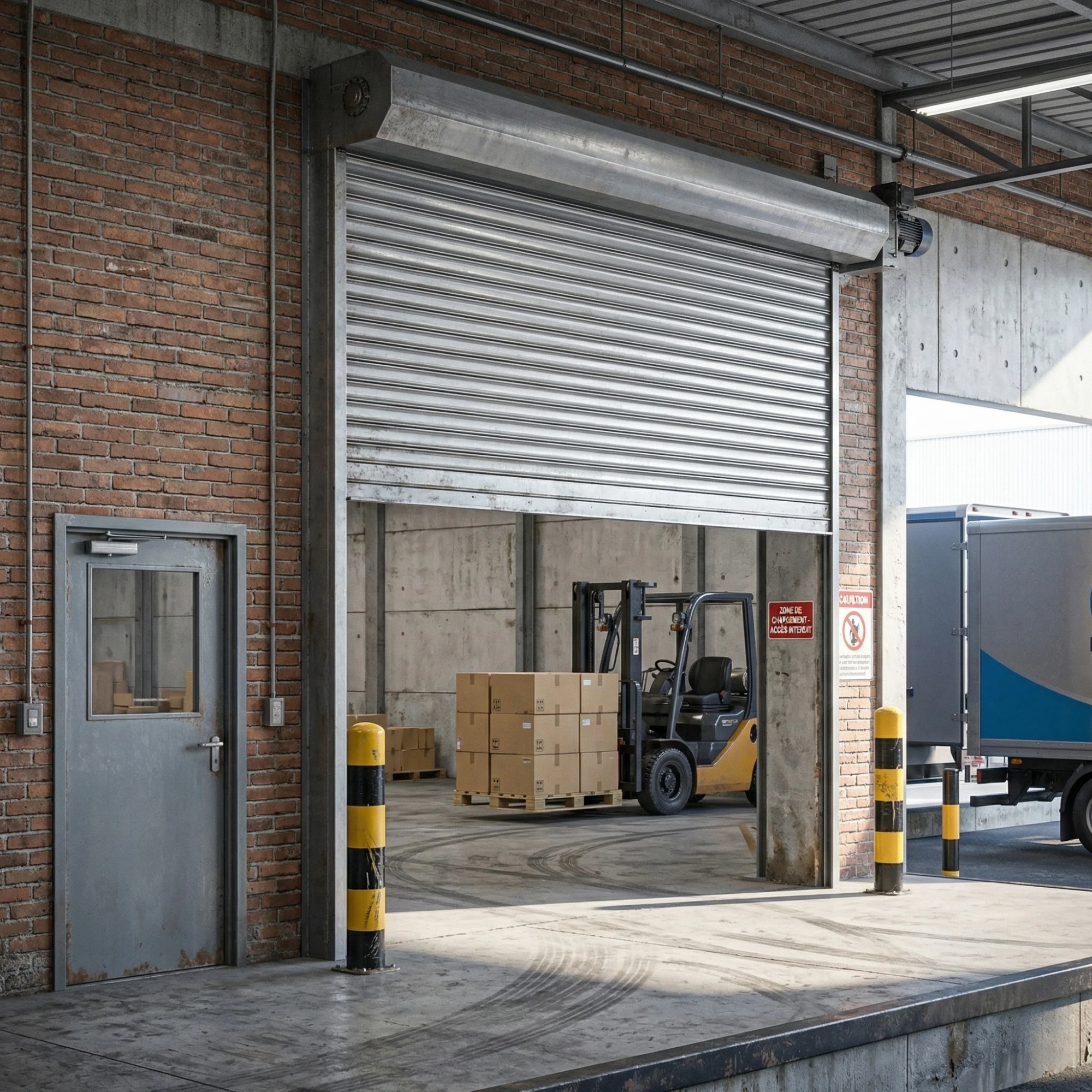 Rideau metallique industriel Paris - lames pleines et micro-perforees